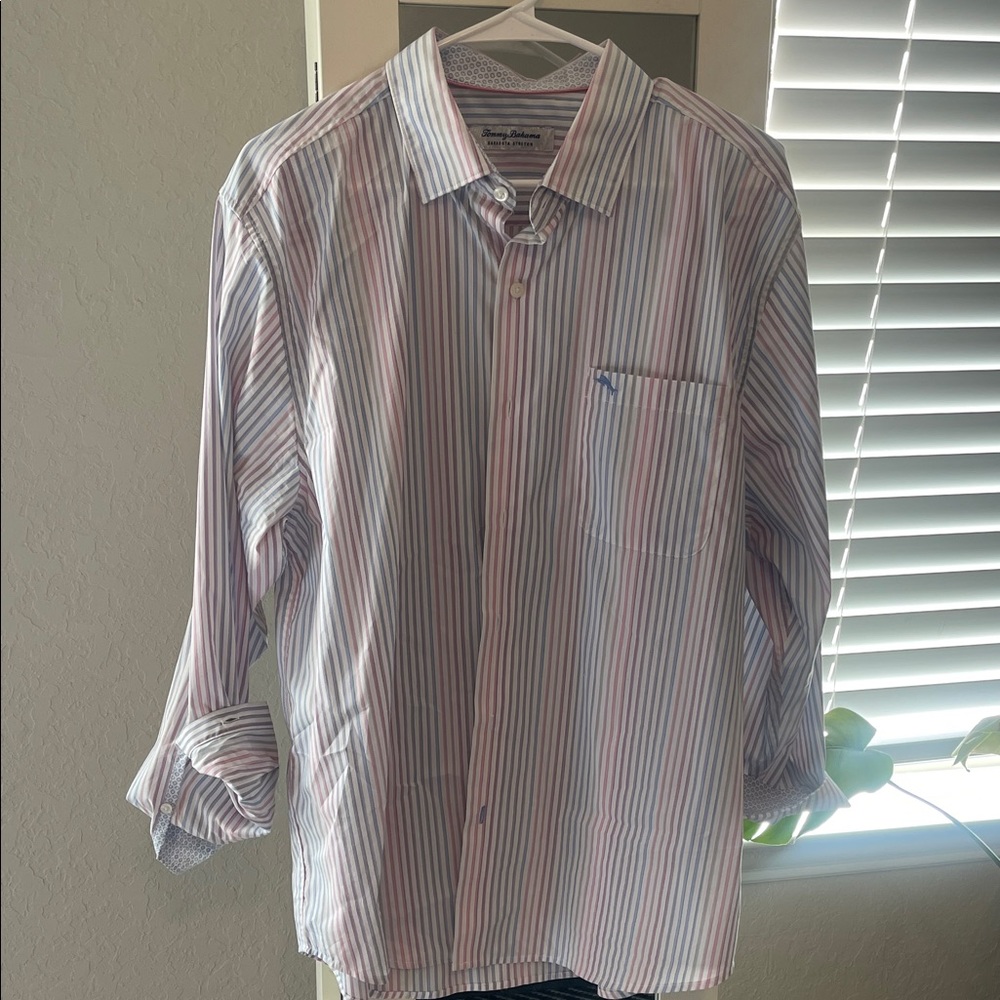 Tommy Bahama Blue and Pink Striped Dress Shirt